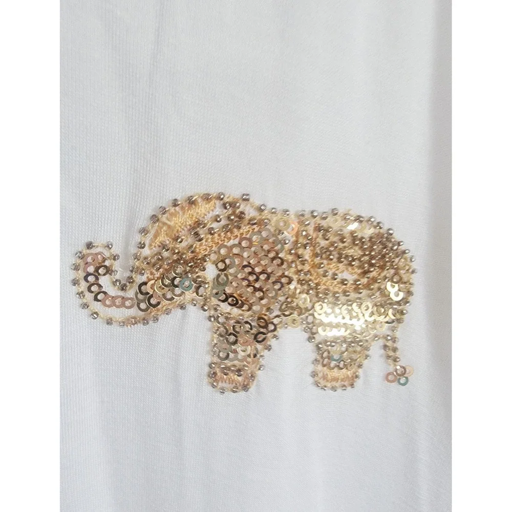 INC International Concepts 2X White Sequin Elephant T-Shirt Top - Picture 7 of 10